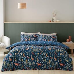 Catherine Lansfield Enchanted Twilight Animals Reversible King Duvet Cover Set with Pillowcases Navy Blue
