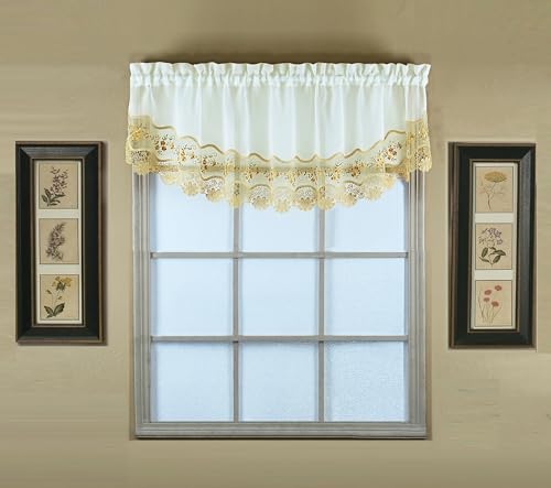 "Today's Curtain, Vintage Macramé Organza Crescent 18"", Ecru/Gold, 58"" W x 18"" L"