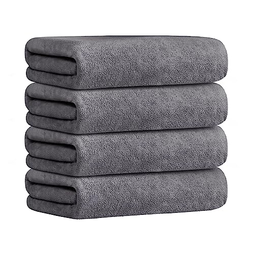 "JML Microfiber Bath Towel Set, 27"" x 55"", 4 Pack, Grey - Hanging Loop, Super Absorbent, Fast Drying Bathroom Towel for Hair, Swimming, Fitness, Sport, Yoga"