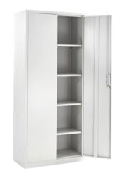 Metal Storage Cabinet with Lock, 2 Door Lockable Office Storage Cupboard, Tall Grey Unit 4 Adjustable Shelves, 180cm Office Cabinet, for Warehouse, Workshop, Garage Tool Cabinet (White, 180H x 80W)