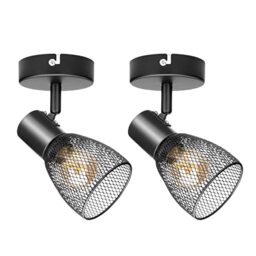 Dehobo Modern Matt Black Metal Spotlights, 2x60W E14, 350° Rotatable & 90° Tiltable, Rust Resistant, Indoor Use, Kitchen, Bedroom, Dining Room, Living Room, 9*11cm