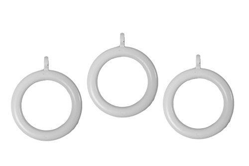 Merriway BH03067 (10 Pcs) White Plastic Curtain Pole Rod Rings with Fixed Eye, Inner Diameter 28 mm (1.1/8 Inch) Outer Diameter 40 mm (1.1/2 Inch) - Pack of 10 Pieces