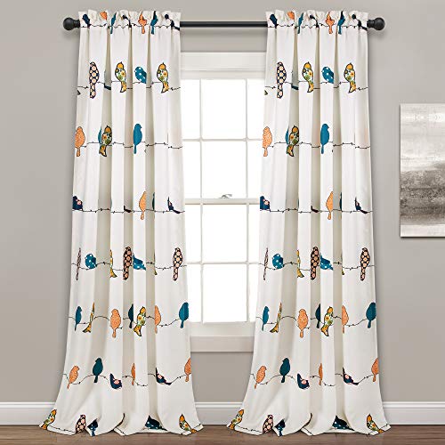 "Lush Decor Rowley Birds Curtains Room Darkening Window Panel Set for Living, Dining, Bedroom (Pair), 52"" W x 95"" L, Multi"