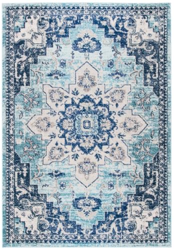 Safavieh Boho Rug for Living Room, Dining Room, Bedroom - Madison Collection, Short Pile, in Teal and Navy, 183 X 274 cm