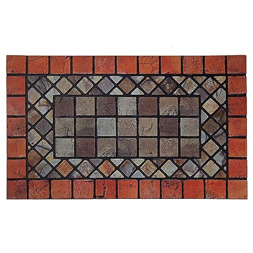 Nicoman Red Edge Tile Mat Barrier Doormat Eco-Friendly Scrape and Absorbent Indoor/Outdoor Door Mat, Regular (75x44cm), Red Border