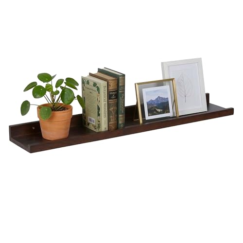 Relaxdays wall shelf, walnut, floating picture shelf for frames & décor, picture rail, sizes & colours