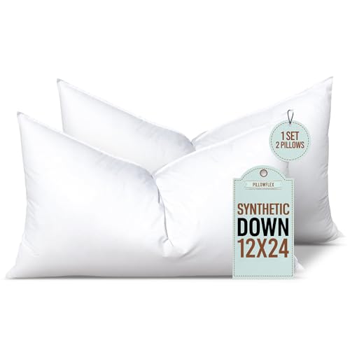 Pillowflex Set Of 2 Synthetic Down Alternative Fibre Pillow Inserts For Shams (12 Inch By 24 Inch) 30.5cm x 61cm