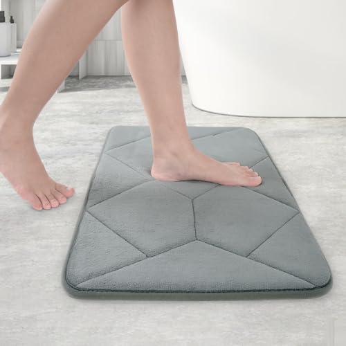 Cozary Bath Mat 60 x 40 cm, Absorbent Memory Foam Bath Mat, Non-Slip Shower Mat, Washable Mat for Bathroom, Living Room (Grey)