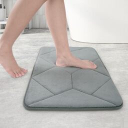 Cozary Bath Mat 60 x 40 cm, Absorbent Memory Foam Bath Mat, Non-Slip Shower Mat, Washable Mat for Bathroom, Living Room (Grey)