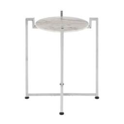 Premier Housewares Tall Side Table Black Glides Round Coffee Tables Living Room White Marble Metallic Chrome Finish Marble Top Side Table w48xd48xh53