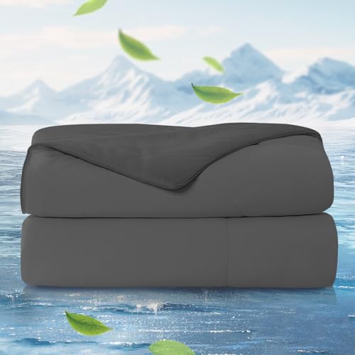 "Cozy Bliss x Sorona?? Viscose Natural Fiber Cooling Comforter Twin Size, Reversible Silky Smooth Cooling Blanket with Q-Max???0.45 for Hot Sleepers & Night Sweats, Charcoal Grey, 68""x90"""