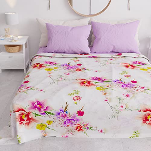 PETTI Artigiani Italiani - Spring-Summer Double Bed Bedspread Light Blanket Queen Size Bed Sheet White Spring 100% Made in Italy