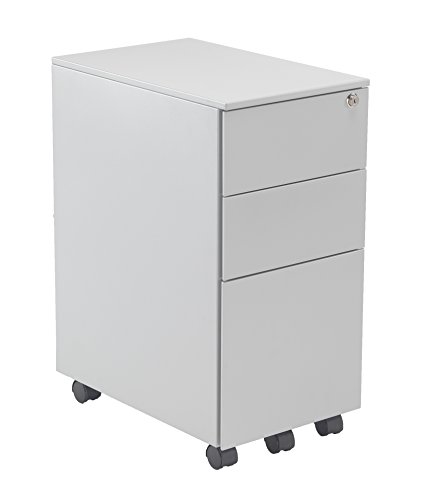 Office Hippo 3 Drawer Under Desk Slimline Mobile Filing Pedestal - Steel, Silver
