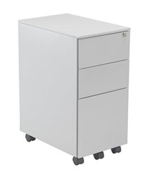 Office Hippo 3 Drawer Under Desk Slimline Mobile Filing Pedestal - Steel, Silver
