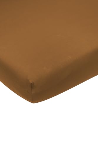 Meyco Home Basic Jersey Plain Fitted Sheet for Double Bed (Flat Sheet with Soft Jersey Quality, 100% Cotton, thanks to All-Round Elastic, Dimensions: 180 x 210/220 cm), Camel