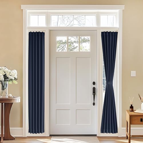 Vatge Sidelight Curtains for Front Door, 12 Inch Wide Narrow Window Curtains for Side Door, 1 Panel, W12 x L80, Navy