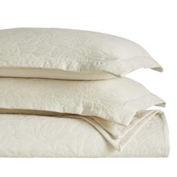 Superior 3 Piece Cotton Bedspread Set, Home Bed Decor, Decorative Bed Spread, 2 Pillow Shams, Medium Weight Blanket, Matelasse Coverlet, Bedding Essentials, Hibiscus Collection, California King, Ivory