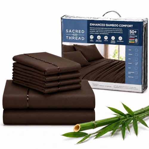 Sacred Thread 6 PC Rayon Derived from Bamboo Bed Sheets Set, Vegan, Cooling, and Organic Bedding for Home and Hotels, +50 Vibrant Colors for Cooling Bed Sheets