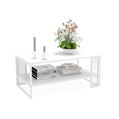 Mabel Home Mela Maxi Coffee Table, Living Room Table with Metal Frame 105x45x60 cm (White)
