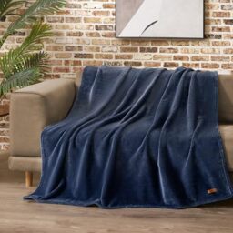 "Lucky Brand Solid Plush 50""X70"" Throw Blanket, Vintage Blue Indigo - Soft, Cozy, and Timeless Comfort"