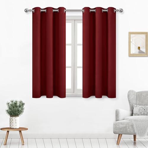 DWCN Blackout Curtains Thermal Insulated Room Darkening Grommet Window Treatment Solid Block Light Curtain Drapes for Bedroom Living Room 42 x 54 Inch Length, 2 Thick Burgundy Panels