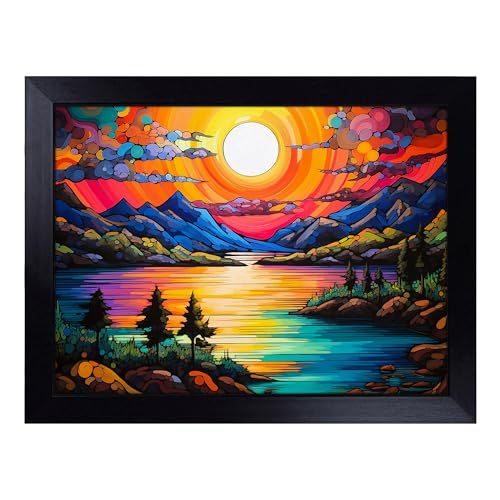 Lap Tray with Bean Bag Cushion, Lake Pop Art - Handmade in the UK, Raised Wooden Edge, Padded Cushion, Heat-Resistant Wipe-Clean Surface, for Meals, Laptops and Crafts