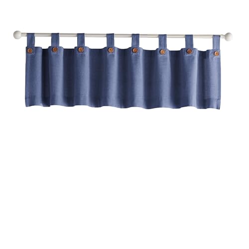 "Elrene Home Fashions Tucker Solid Button Window Curtain Kitchen Valance, 60"" W x 15"" L (1, Blue"