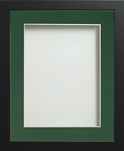 Frame Company Connolly Range Black Wooden Picture Photo Frame with Bottle Green Mount 8x6 for pic size 6x4 *Choice of Sizes* Fitted with Real Glass