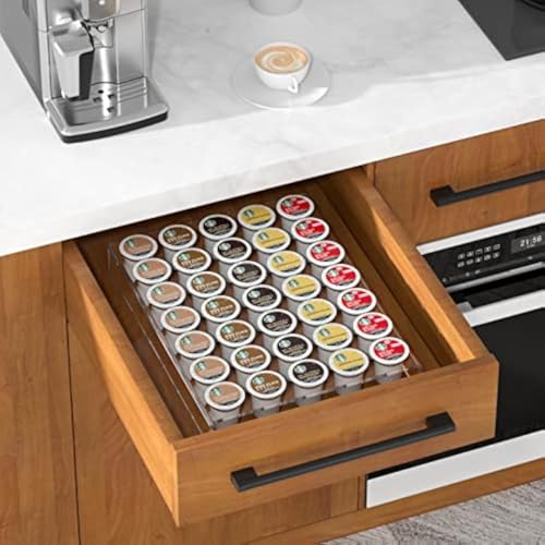 AITEE Acrylic K Cup Drawer Organizer, Clear K Cup Organizer Tray for Drawer or Countertop Storage,Hold 35 Coffee Capsules,K Cup Coffee Pod Holder for Office and Kitchen K Cup Storage (11.4x15.3Inches)