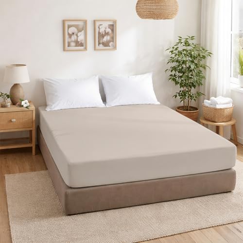 ECOMMERC3 - Fitted Sheet for 105cm Bed Adjustable 100% Cotton, Soft, Breathable and Adjustable, Earth Colour Fitted Sheet for Mattresses up to 30 cm in Height