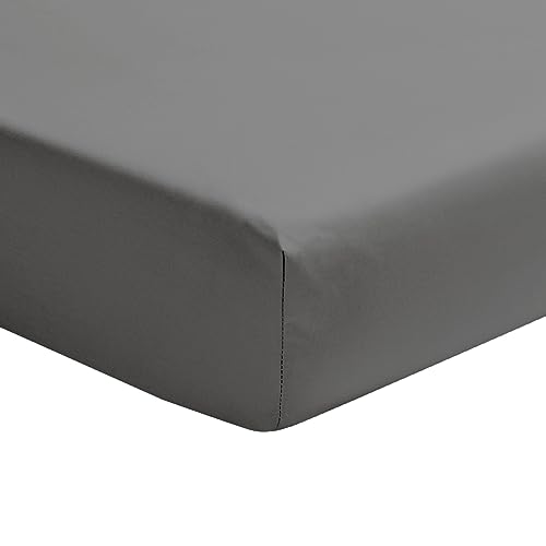 Essix Fitted Sheet with Adjustable Head and Foot in Cotton Percale Premiere Basalt, 2 x 90 x 200 cm