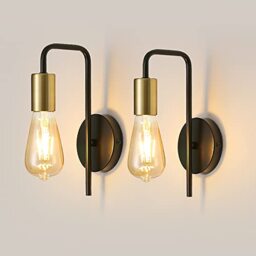 Osairous 2 Pack Vintage Wall Lights, Industrial Interior Wall Lamps, Retro Iron Wall Spotlight for Bedroom, Hallway Bar, E27, IP20, Black Colour, Without Bulb
