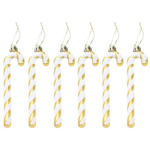 Festive Fix 6-Pack Candy Cane Baubles – Gold Glitter Candy Cane Christmas Decorations, Hanging Tree Ornaments – Xmas Candy Canes Christmas Tree Decorations