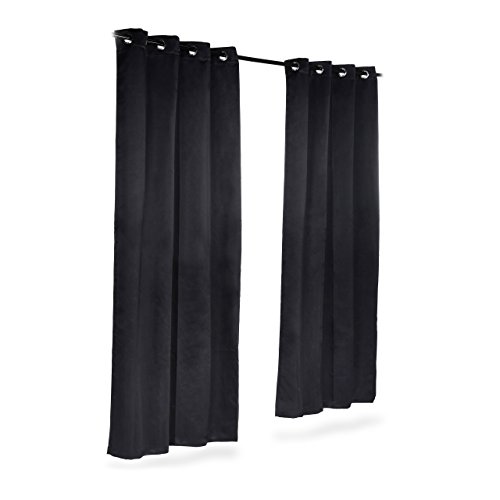 Relaxdays Blackout Eyelet Curtains, Set of 2, Solid Colour, Washable, HxWxD: 245 x 135 x 0.5 cm, Black
