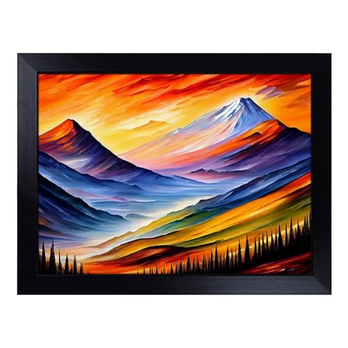 Lap Tray with Bean Bag Cushion, Beautiful Mountains - Handmade in the UK, Raised Wooden Edge, Padded Cushion, Heat-Resistant Wipe-Clean Surface, for Meals, Laptops and Crafts