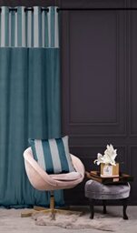 Chic Stripe Velvet Curtain 140 x 270 cm with Eyelets Turquoise