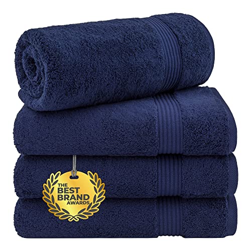 Cotton Paradise 4 Piece Turkish Bath Towels for Bathroom, 100% Cotton Extra Large Soft Plush Towels Bathroom Set, Navy Blue