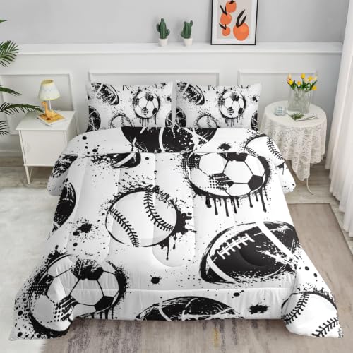 Axolotl Ball Sports Comforter Set Full,Football Soccer Bedding Set,Football Baseball Game Comforter Set,Baseball Comforter Set,Hip Hop Graffiti Artwork Bedding for Boys Kids Men,1 Quilt 2 Pillowcases