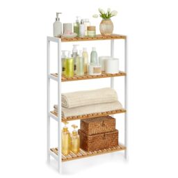 SONGMICS Bamboo Storage Shelf, 4-Tier Shelving Unit, Multifunctional, in the Hallway, Bathroom, Living Room, Balcony, Kitchen, 26 x 60 x 100 cm, White and Natural BCB034N01