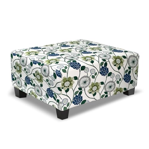 TOPHMDECOR Ottoman Cover Rectangle Printed,Stretch Slipcover for Rectangular Footstool,Soft Fabric with Non-Slip Elastic Bottom,Decorative Furniture Protector for Living Room,Large,Flower C