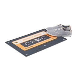 Relaxdays Retro Doormat, Non-Slip Audio Cassette Dirt Catcher, Tape Door Mat, PVC, 40x60cm, Black/Orange