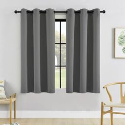HUTO Short Blackout Curtains Drapes - Thermal Insulated Antique Copper Grommet Black Out Drapery Panels for Basement Bathroom Small Windows, Set of 2, 42 Inch by 45 Inch, Grey