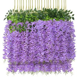 U'Artlines Pack of 24 110cm / Artificial Wisteria Vine Ratta Garland Hanging Silk Flower Rope Home Party Wedding Decor Extra Long and Thick Purple (24, Thick Purple)