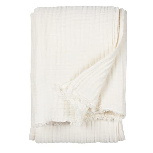 Yard furn Lark Cotton Muslin Throw – Soft Crinkle Texture Blanket (White – 240x260cm)
