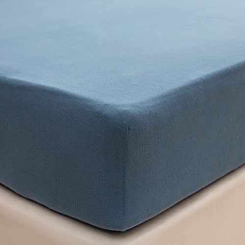 "PURE ERA Jersey Knit Cotton Fitted Bottom Sheet ONLY (No Flat Sheet or Shams) Deep Pocket Up to 15"" to 20"" Ultra Soft Comfy Breathable Solid Cerulean Blue King"