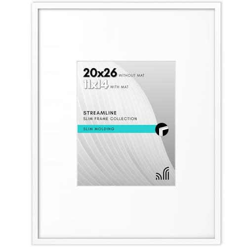 Americanflat 20x26 Picture Frame with Polished Plexiglass - Use as 11x14 Frame with Mat or 20x26 Frame Without Mat - Streamline Collection - Thin Picture Frame for Wall Display - White
