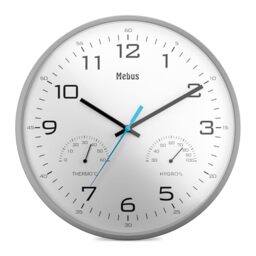 Mebus 16182 Analogue Quartz Wall Clock with Thermometer and Hygrometer in Grey/White 30 cm Diameter