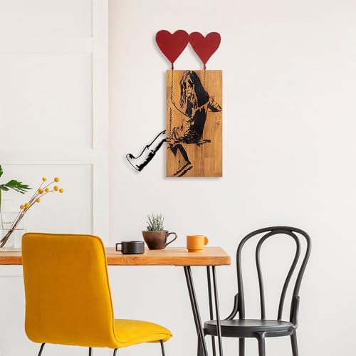 Elegant Decorative Wooden Wall Accessory, 50 x 80 cm, 100% Real Wood (3 cm Thick) & Metal, Unique Walnut & Black Design, Perfect for Home Decor