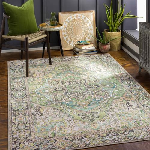 Livabliss Dakhla Vintage - Area s Living Room 200x275 cm, Dining Floor, Kitchen, Traditional Multicoloured Boho Style, Easy Care Pile, Bohemian Large, Green, Blue, Grey, Beige