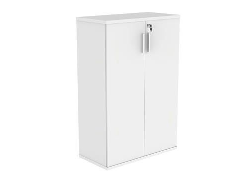 Office Hippo Essentials Heavy Duty Storage Cupboard With Adjustable Shelving, Featuring 2 Lockable Doors, Suitable For Commercial Office, Home And Classroom, Arctic White, 40D x 80W x 120.4Hcm.